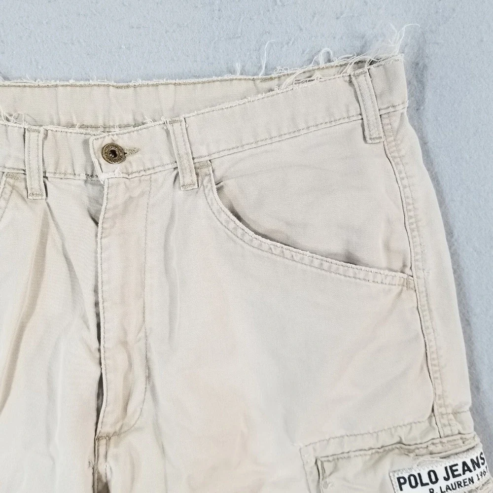 Polo Ralph Lauren cargo shorts men's 34x13.5 beige cotton distressed trashed
